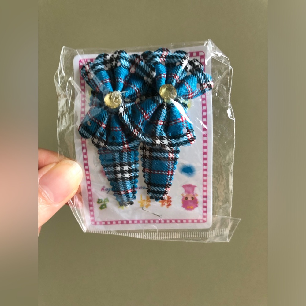 New Y2K Girls Blue Plaid Snap Hair Clips Accessories (Set of 2)